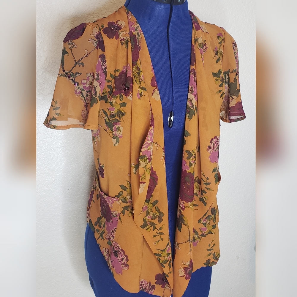 Beaded Open Orange Blouse